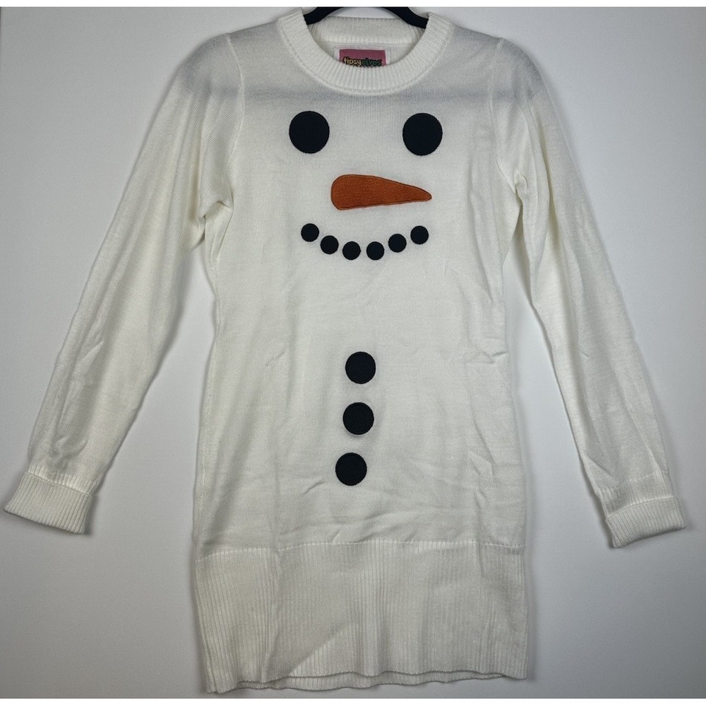 Tipsy Elves Snowman Sweater Dress Women's Small White Ugly Christmas Holiday
